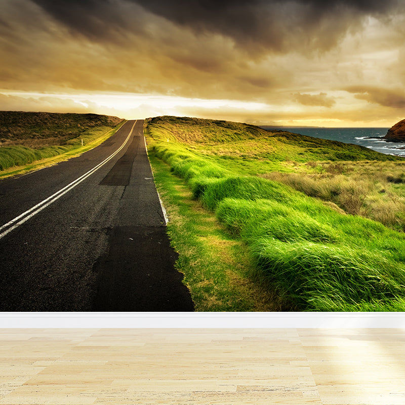 Road and Botanical Wall Mural Modern Decorative Living Room Wall Covering, Personalise