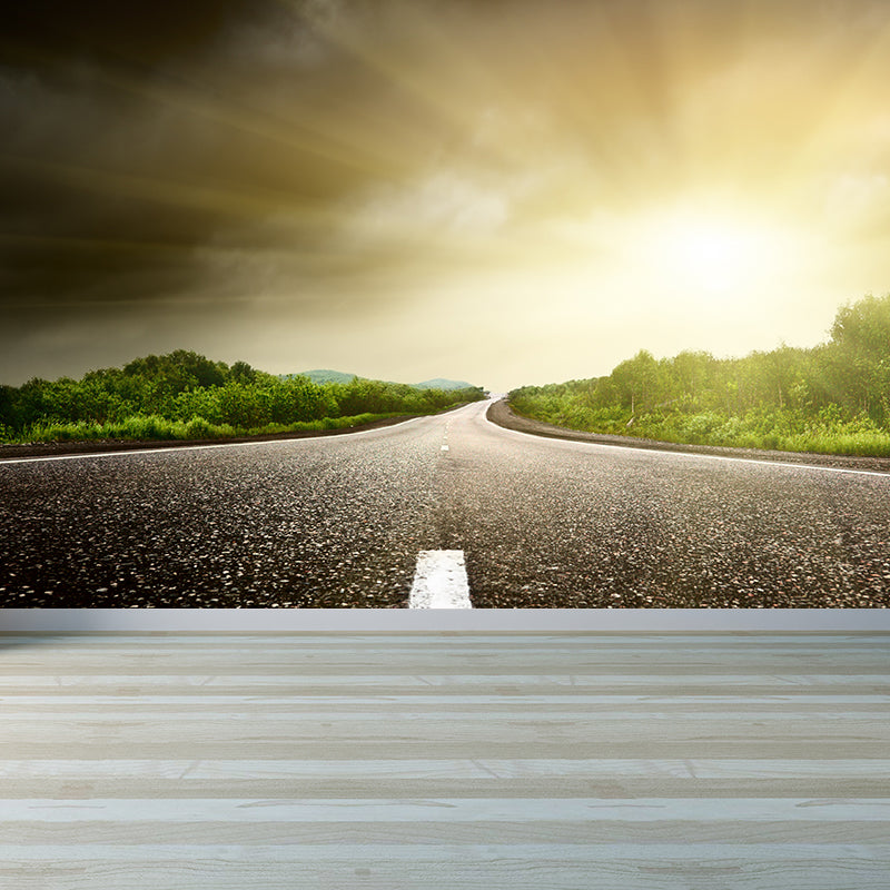 Photography Highway Wall Mural for Living Room, Light Color, Custom Size Available