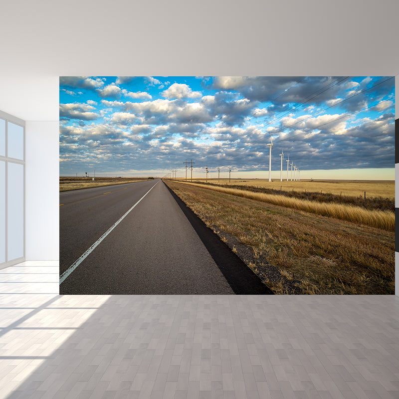 Straight Road Mural Wallpaper Pastel Color Contemporary Wall Covering for Living Room