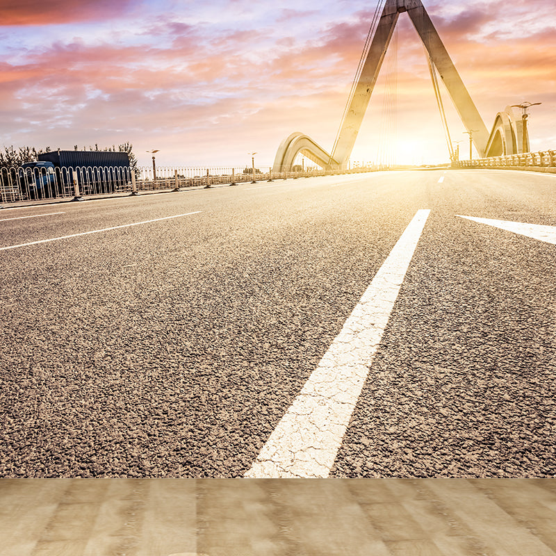 Straight Road Mural Wallpaper Pastel Color Contemporary Wall Covering for Living Room