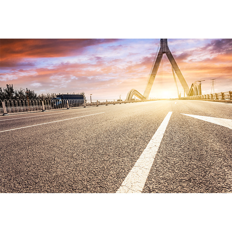 Straight Road Mural Wallpaper Pastel Color Contemporary Wall Covering for Living Room