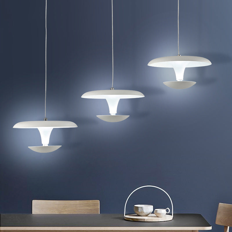 Luz de colgante de disco blanco lámpara de estar de sala de estar de metal creativo moderno, 8.5 "/19.5" de ancho
