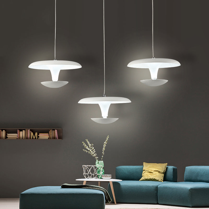 Luz de colgante de disco blanco lámpara de estar de sala de estar de metal creativo moderno, 8.5 "/19.5" de ancho