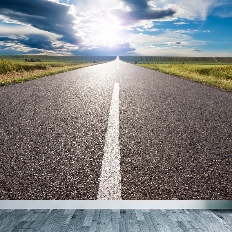 Contemporary Road Mural Decal Light Color Waterproofing Wall Covering for Living Room