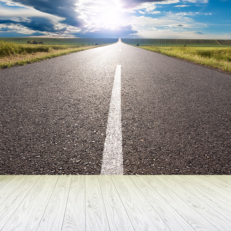 Contemporary Road Mural Decal Light Color Waterproofing Wall Covering for Living Room