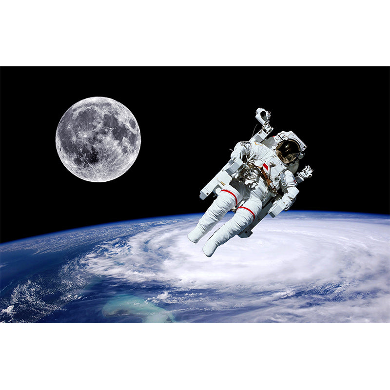 White Astronaut Printed Mural Stain Resistant Fictional Boys Bedroom Wall Covering