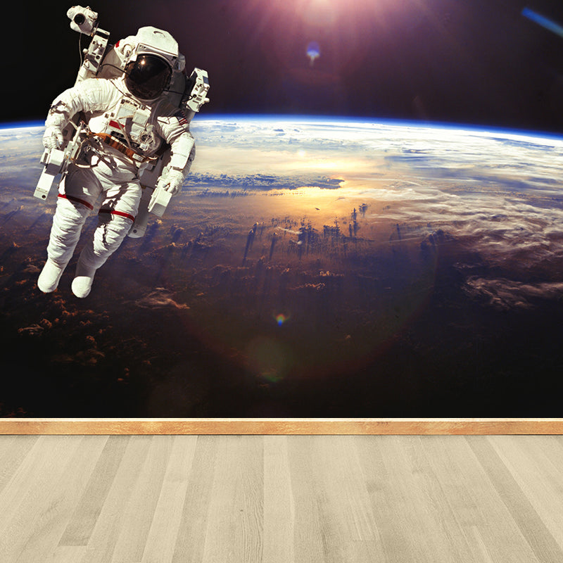 White Astronaut Printed Mural Stain Resistant Fictional Boys Bedroom Wall Covering