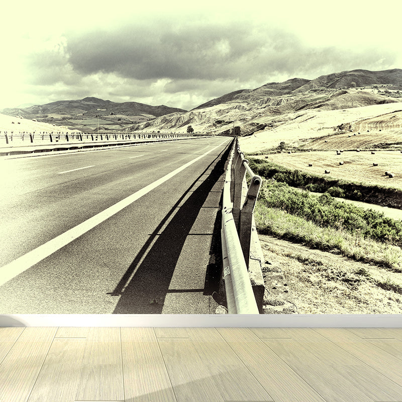 Highway Mural Wallpaper Light Color Contemporary Wall Covering for Girls Bedroom