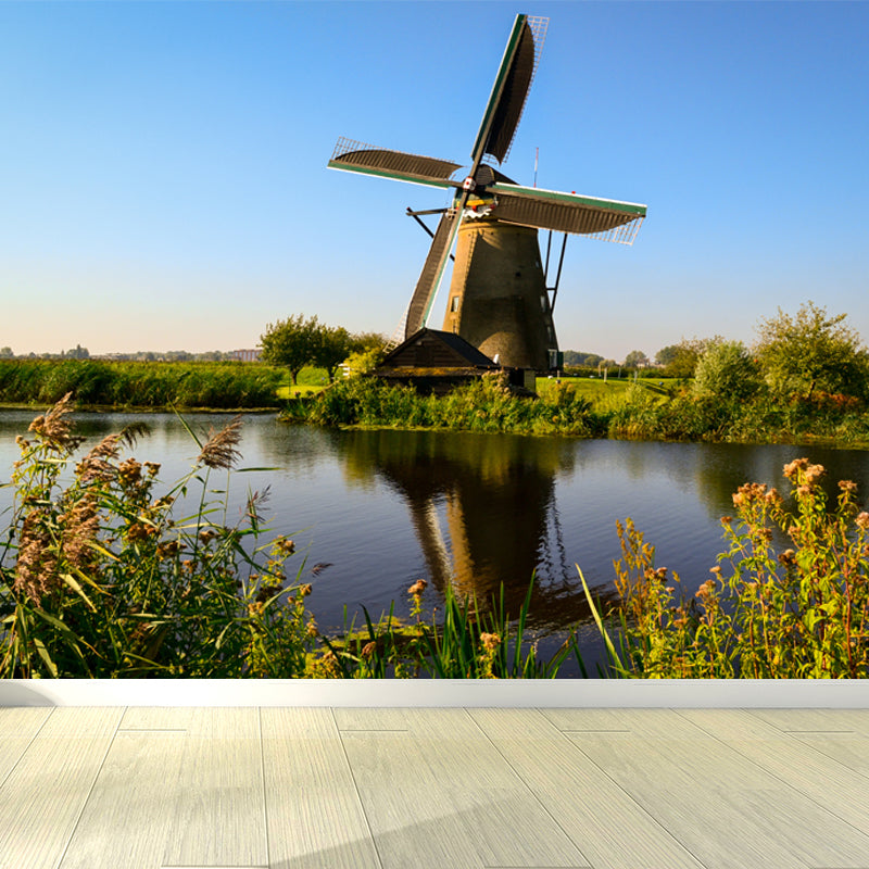 Romantic Windmill View Mural Decal for Living Room, Soft Color, Custom Size Available