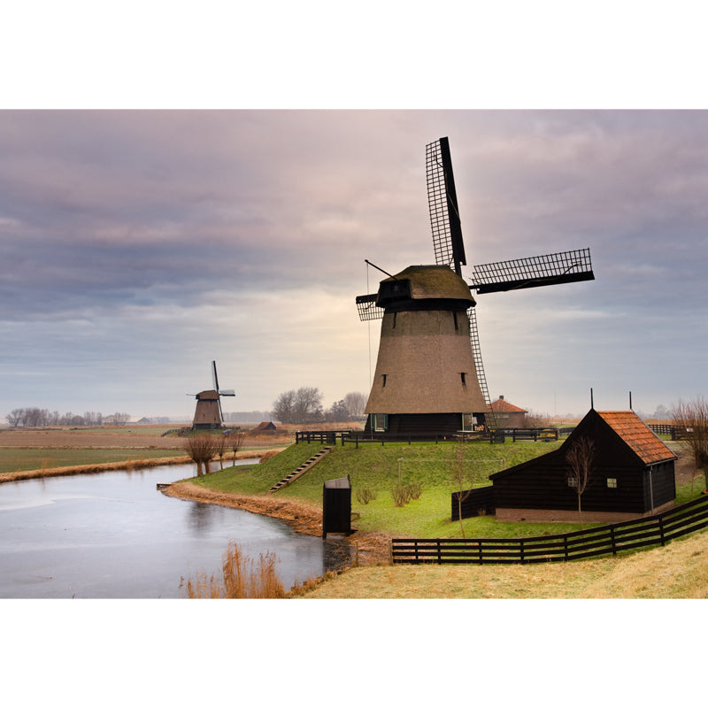 Romantic Windmill View Mural Decal for Living Room, Soft Color, Custom Size Available