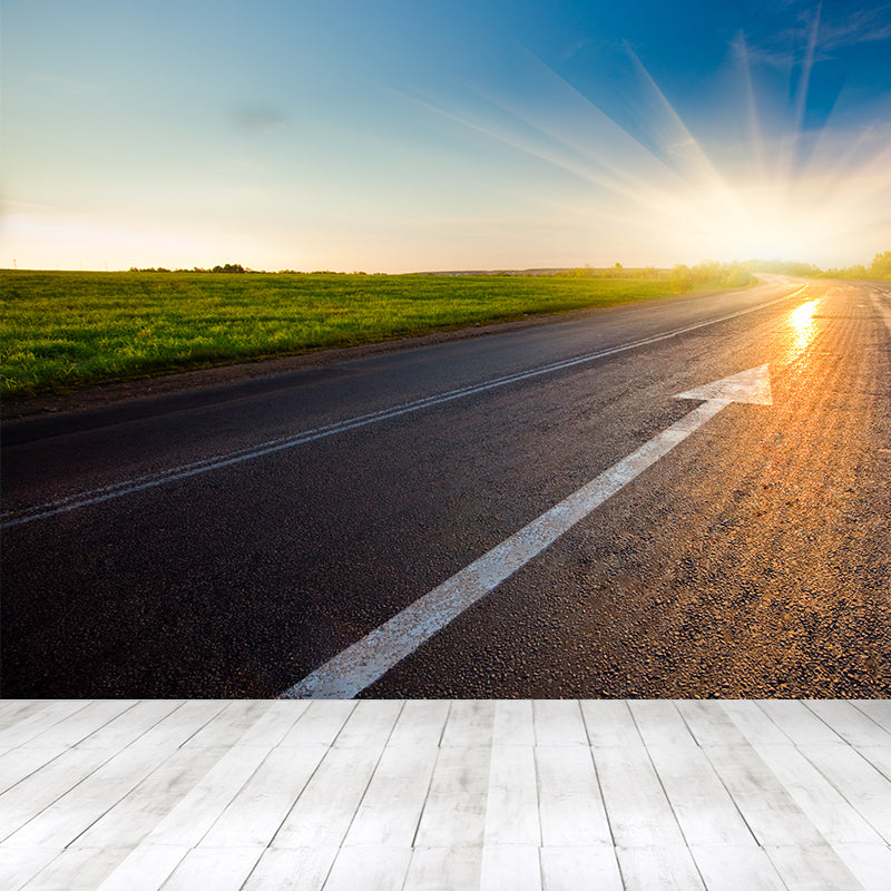 Photograph Style Morning Road Mural Giant Wall Covering for Dining Room, Made to Measure