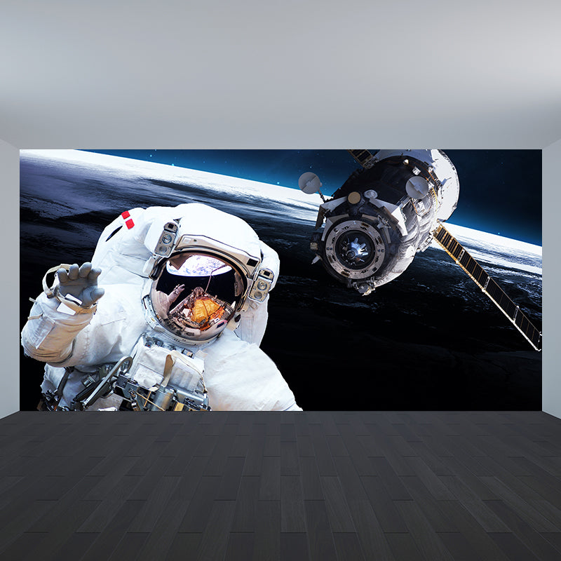 Blue Astronaut and Earth Mural Universe Sci-Fi Stain-Proof Wall Decor for Kitchen