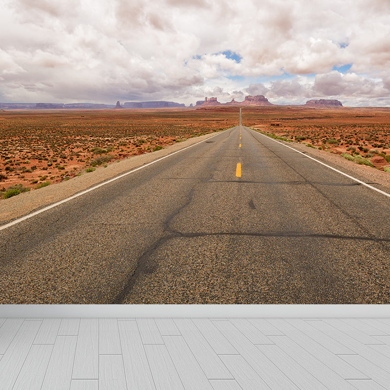 Full Size Photography Modern Mural Wallpaper with Highway and Grassland in Light Color