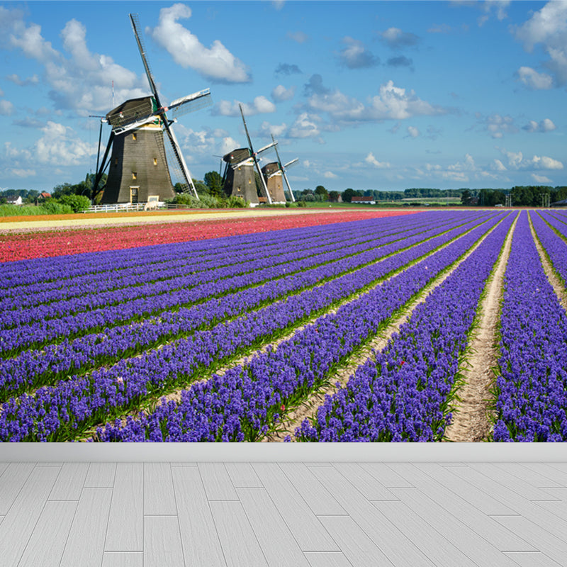 Full Size Photography Modern Mural Wallpaper with Windmill Landscape in Soft Color