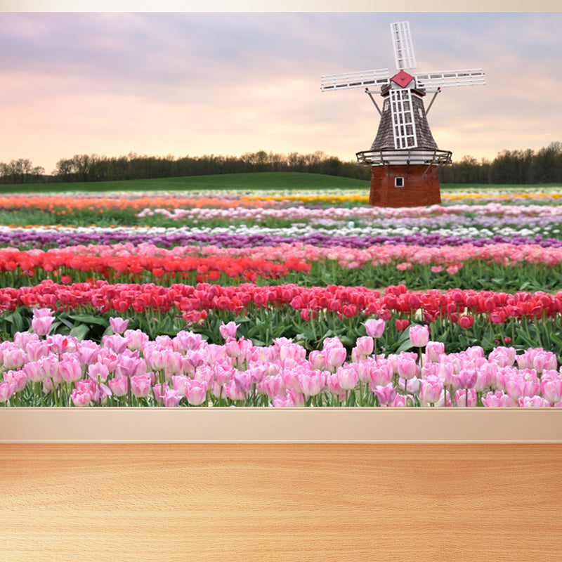 Full Size Photography Modern Mural Wallpaper with Windmill Landscape in Soft Color