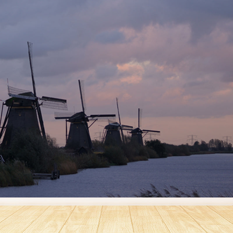 Rotating Windmill Mural Wallpaper for Dining Room Summer Wall Decor, Custom Printed
