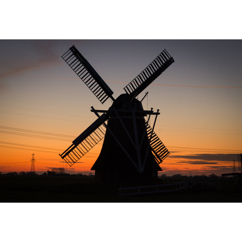 Huge Windmill and Sky Mural for Bedroom Nature Scene Wall Art in Pastel Color, Stain Resistant
