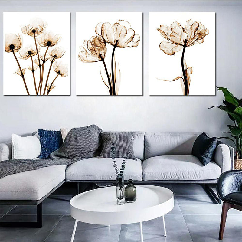 Countryside Flower Wall Decoration Canvas Textured Brown Art Print for Family Room