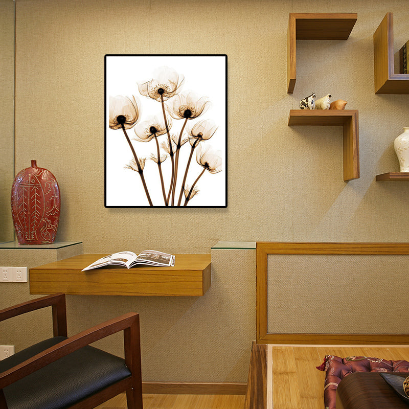 Countryside Flower Wall Decoration Canvas Textured Brown Art Print for Family Room