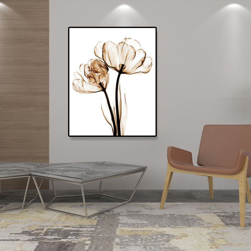 Countryside Flower Wall Decoration Canvas Textured Brown Art Print for Family Room