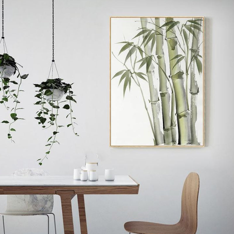 Chinese Bamboo Painting Wall Decor Canvas Textured Green Wall Art for Living Room