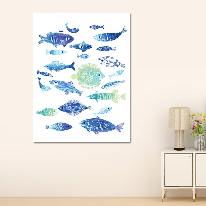 Tropical Undersea World Art Print Blue Living Room Wall Decoration, Textured Surface