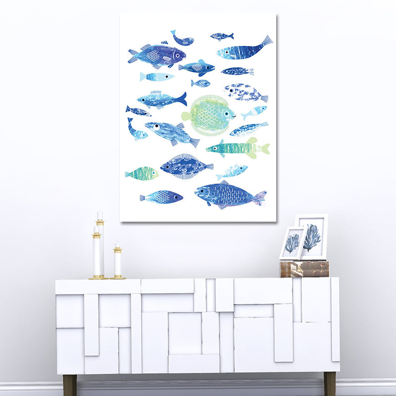 Tropical Undersea World Art Print Blue Living Room Wall Decoration, Textured Surface