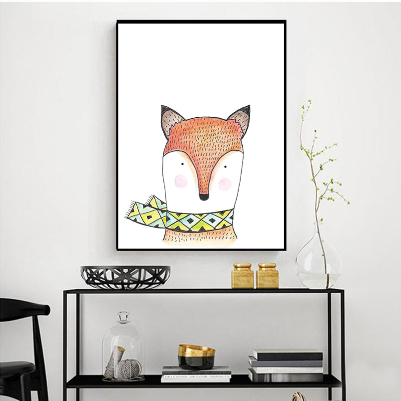 Animal Print Wall Art Living Room Pot Plant Canvas Painting in White for House Decor