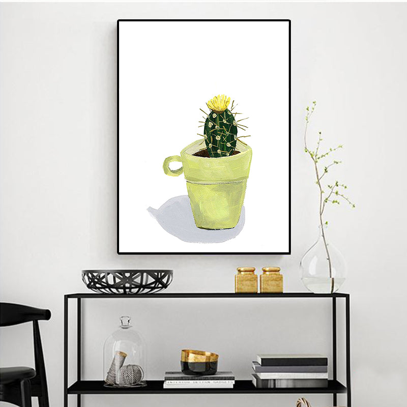 Animal Print Wall Art Living Room Pot Plant Canvas Painting in White for House Decor