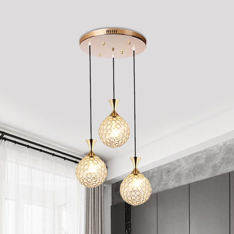 Lampada del soffitto della sala da pranzo Globe Minimal Crystal Encrusted 3/5 Bulbs Oro Gold Multi Pendente Apparecchio di illuminazione