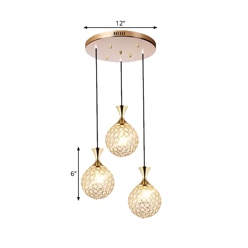 Lampada del soffitto della sala da pranzo Globe Minimal Crystal Encrusted 3/5 Bulbs Oro Gold Multi Pendente Apparecchio di illuminazione