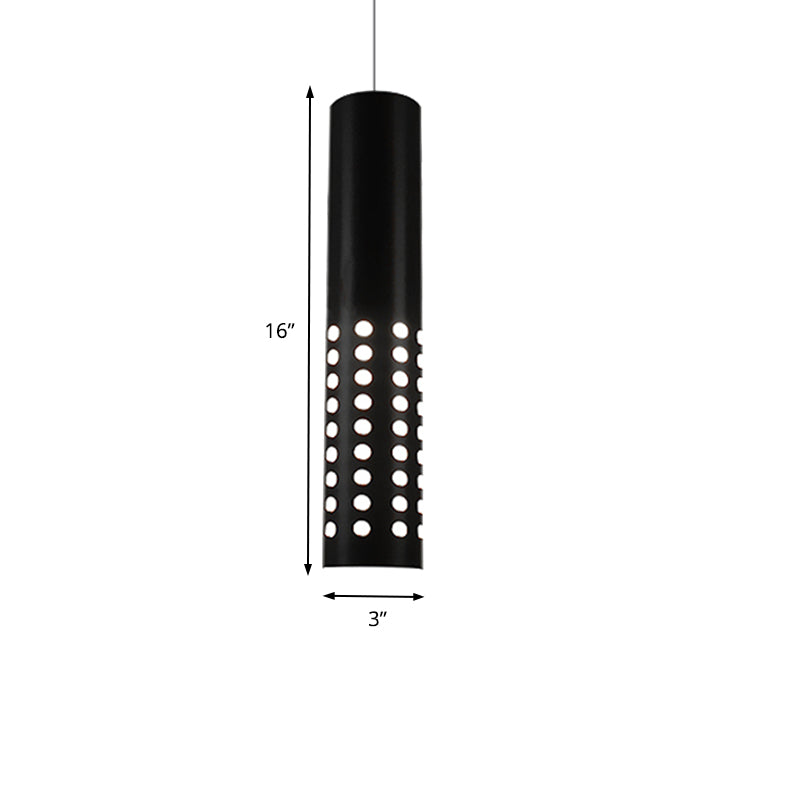 Luz de suspensión de cilindro moderna con recortes círculo de metal 1 lámpara de luz colgante negro claro para sala de estar en cálido/blanco