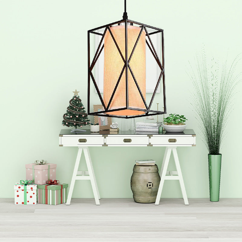 Black Cylinder Pendant Ceiling Light Farmhouse Clear Glass/Fabric 1 Light Living Room Hanging Lamp with Plug