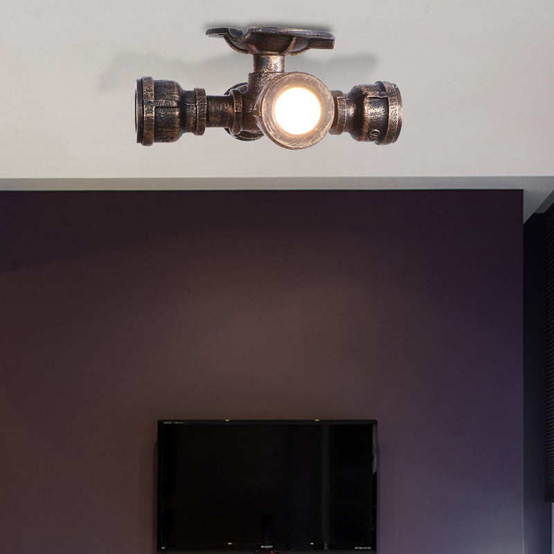 Sputnik Balcony Semi Flush Light with Pipe Rustic Industrial Wrought Iron 4 Lights Aged Bronze Ceiling Fixture