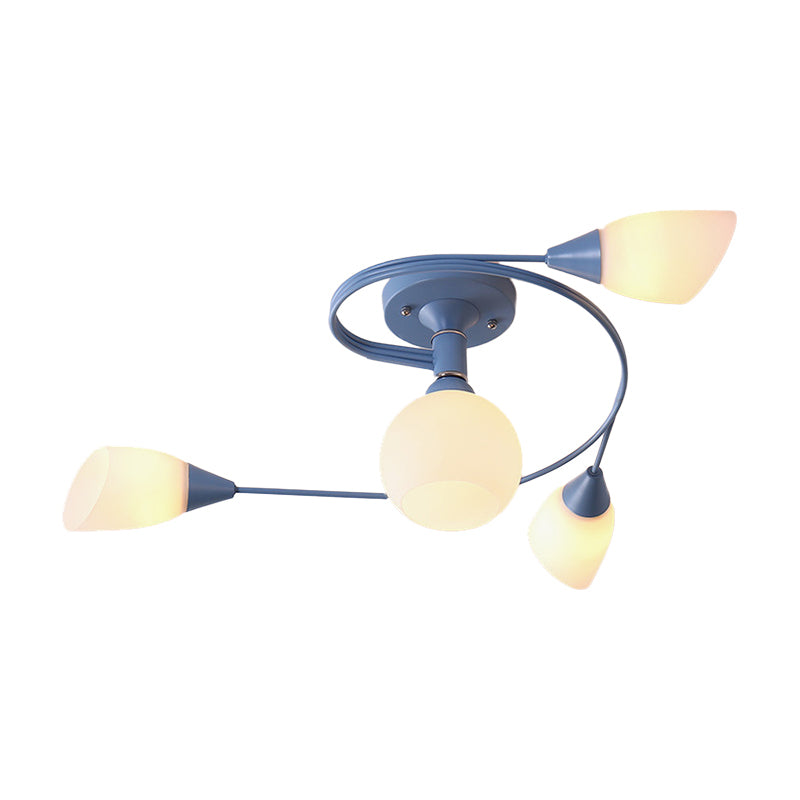 Curly Semi Flush Mount Light Nordic Fer 4/6 HEAD GREN / ROSE / JAUNE PLAFICATION AVEC BLAND D'ECVOIRE DE VERRE