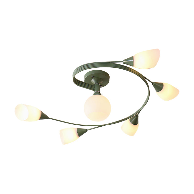 Curly Semi Flush Mount Light Nordic Fer 4/6 HEAD GREN / ROSE / JAUNE PLAFICATION AVEC BLAND D'ECVOIRE DE VERRE