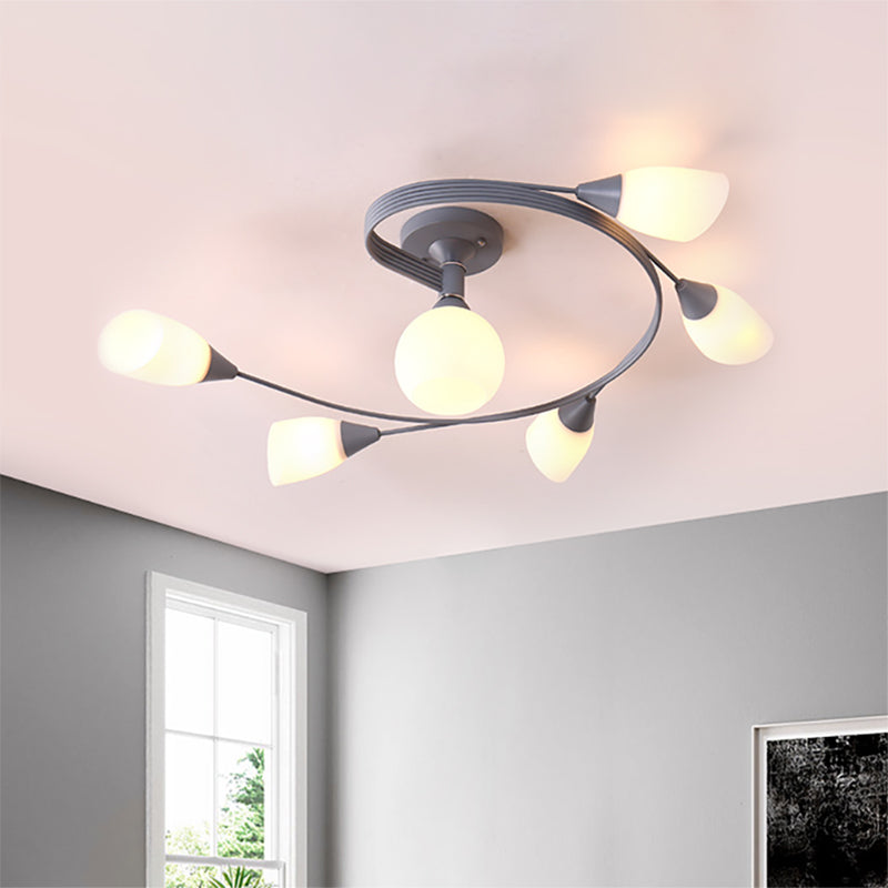 Curly Semi Flush Mount Light Nordic Fer 4/6 HEAD GREN / ROSE / JAUNE PLAFICATION AVEC BLAND D'ECVOIRE DE VERRE