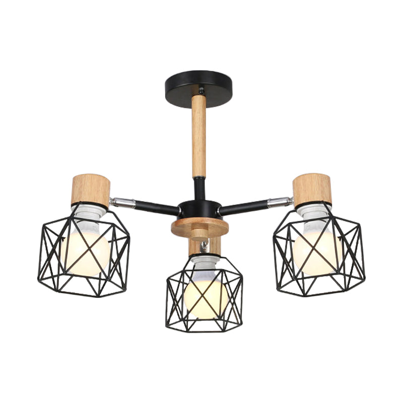 Cage Semi Flush Lamp Nordic Iron 3/6/8-Head Black/Green/Gold Ceiling Drop Pendant Lighting