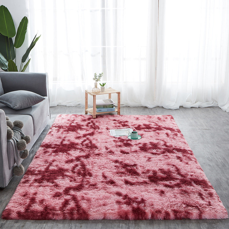 Casual Living Room Rug in Red and Blue Ikat Print Rug Polyester Non-Slip Washable Area Rug