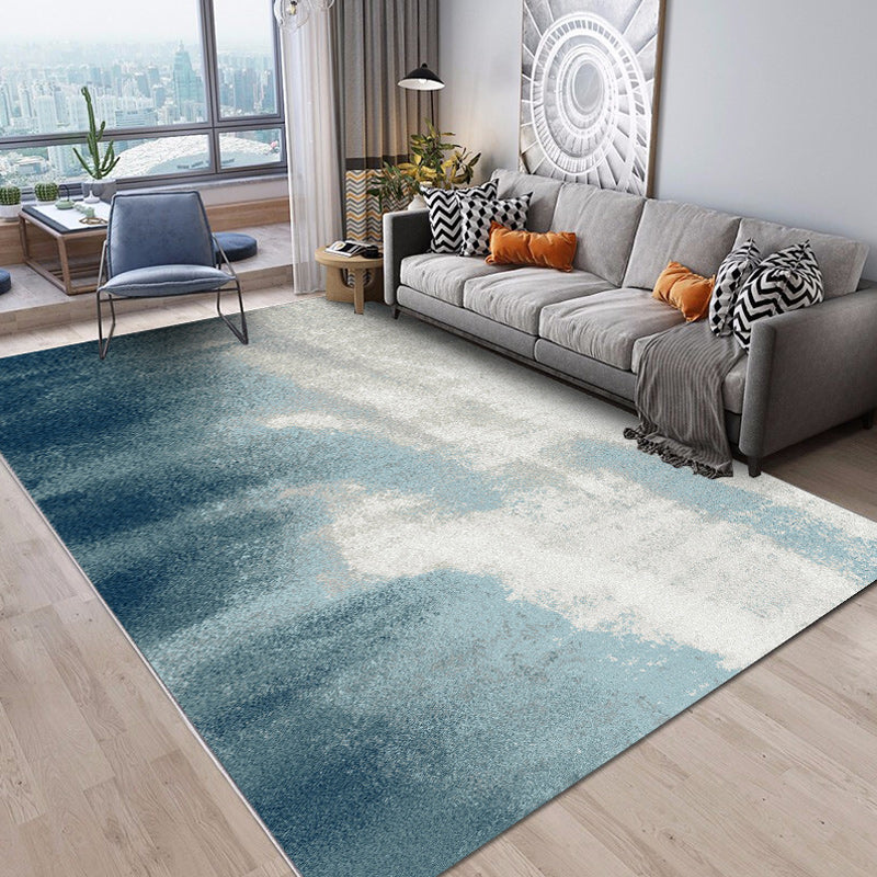 Tappeto blu casual sintetico tappeto di supporto non slip lavabile per soggiorno per soggiorno