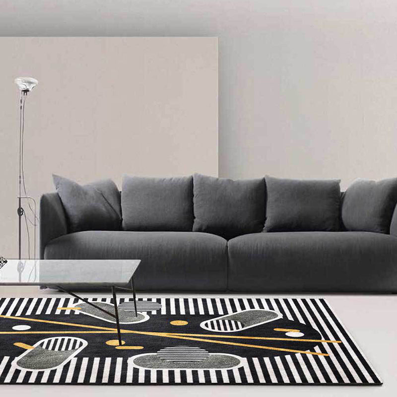 Novelty Striped Pattern Rug Black and White Polyester Rug Machine Washable Non-Slip Area Rug for Bedroom