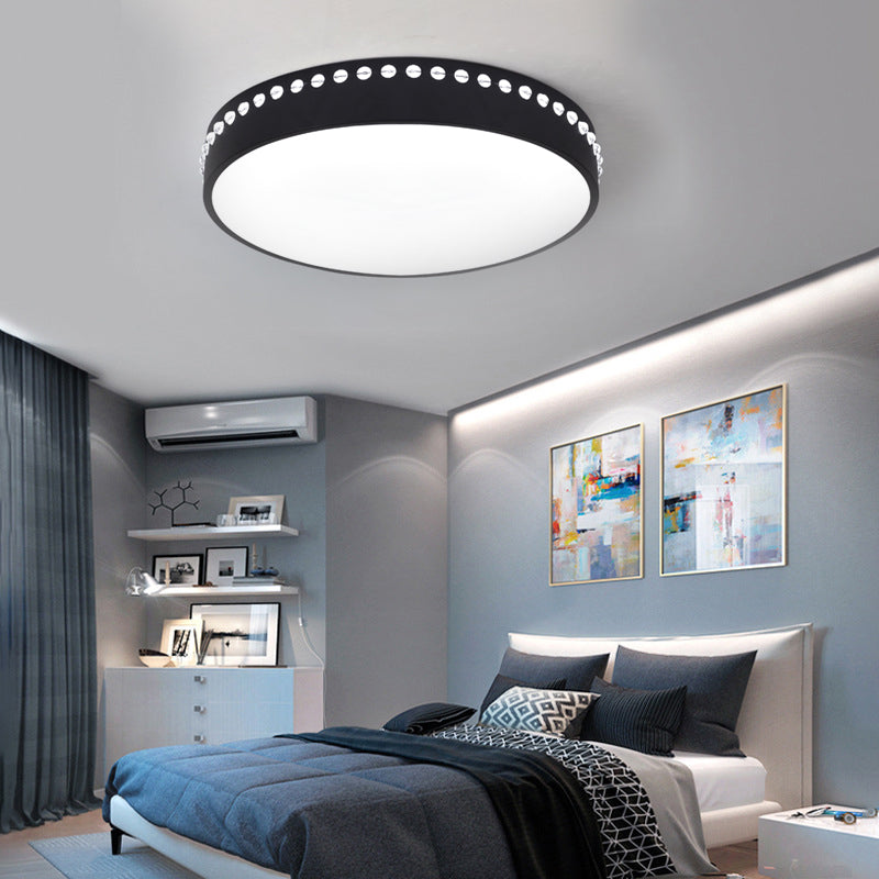 Drum Acrylic Ceiling Light Fixture Modern LED Black/White/Grey Flush Mount Lighting in Warm/White Light, 14"/18"/21.5" Dia
