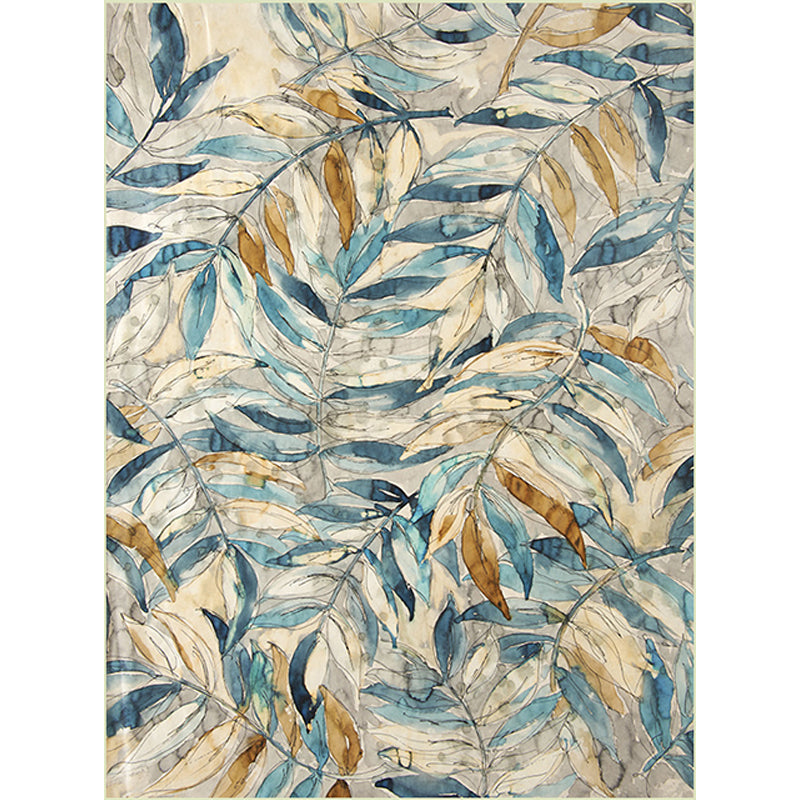 Classic Vintage Rug in Yellow and Blue Botanical Leaf Pattern Rug Polyester Anti-Slip Carpet for Home Decoration