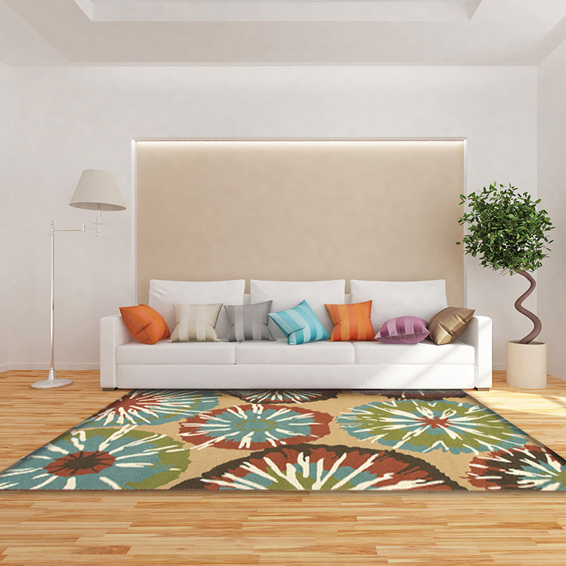 Novelty Floral Print Rug Yellow and Blue Polyester Rug Machine Washable Non-Slip Area Rug for Bedroom