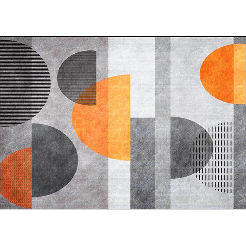 Contemporary Colorblock Rug Grey and Orange Polyester Rug Machine Washable Non-Slip Area Rug for Bedroom