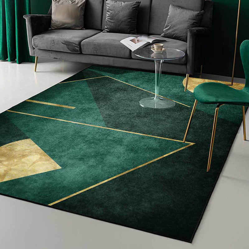 Nordic Geometric Pattern Rug Green Polyester Rug Machine Washable Non-Slip Area Rug for Bedroom