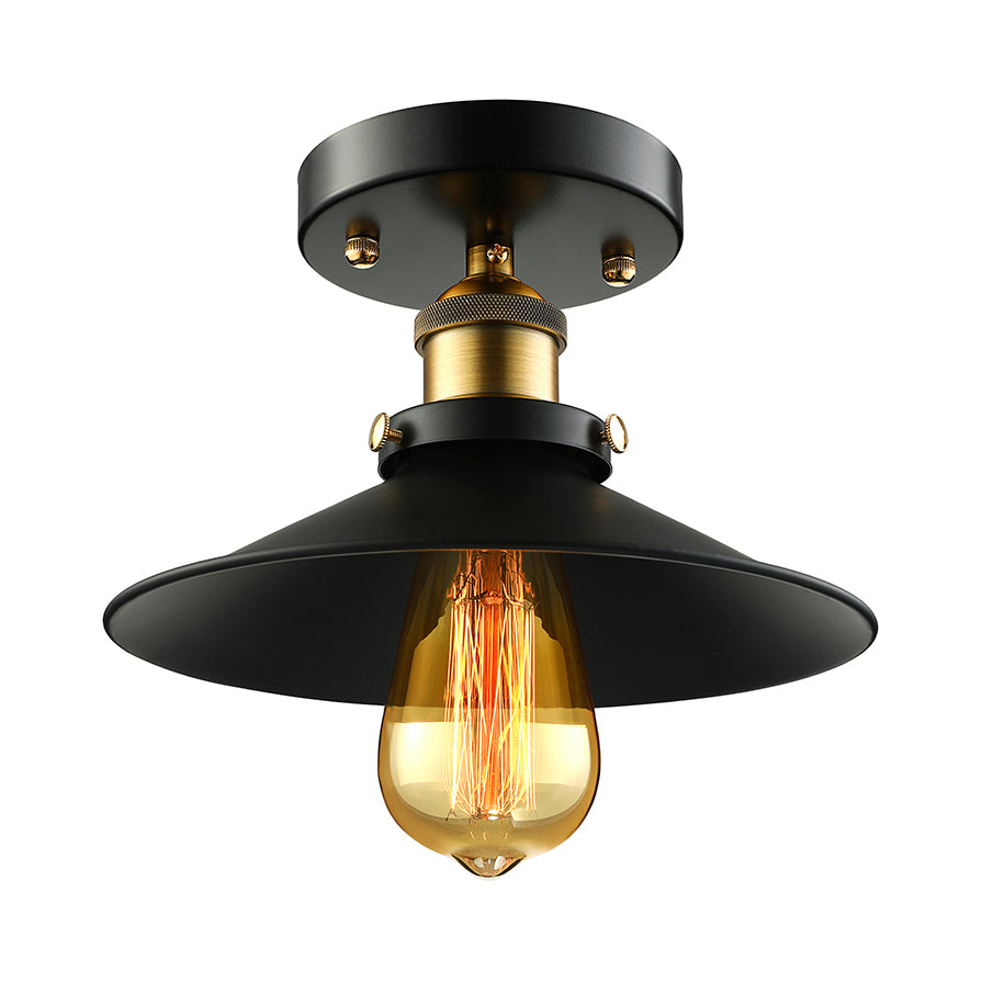 Zwart/Roest Cone Schaduw Semi Flush Mount Retro Stijlvol Metallic 1 Hoofd Balkon Dicht bij plafondverlichting