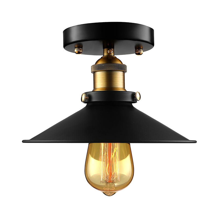 Zwart/Roest Cone Schaduw Semi Flush Mount Retro Stijlvol Metallic 1 Hoofd Balkon Dicht bij plafondverlichting