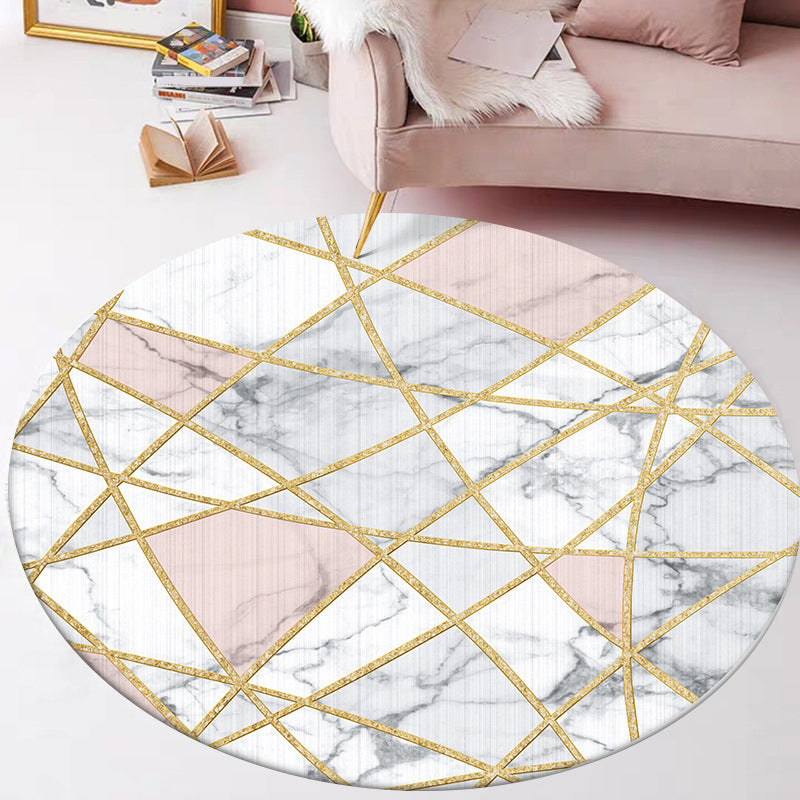 Stijlvol geometrisch patroon Tapijtwit en roze Noordse tapijten Polyester wasbaar Wasbaar Non-Slip Backing Area Tapje voor woonkamer