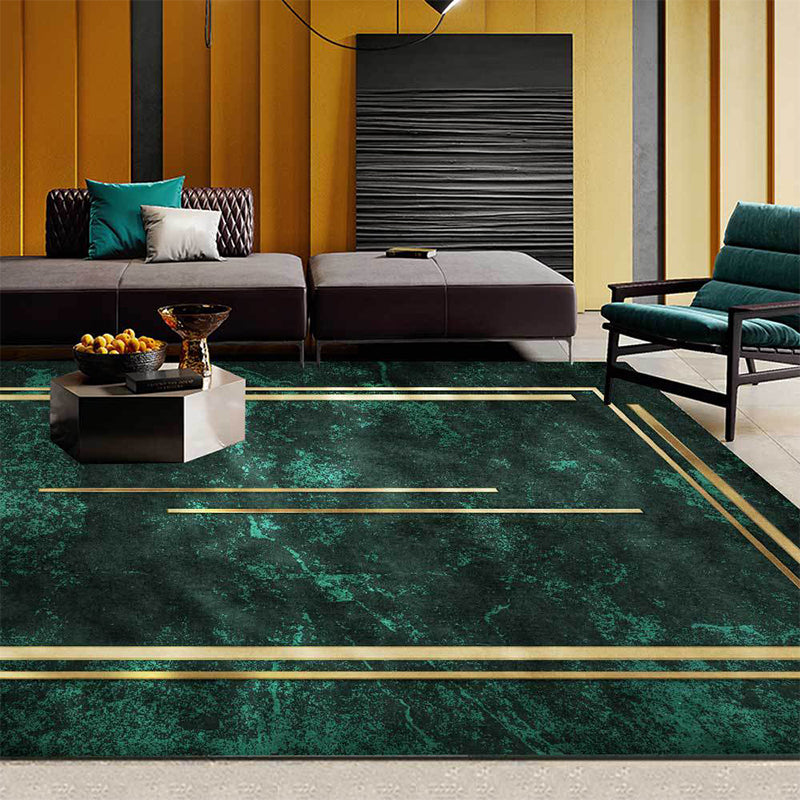 Novelty Abstract Rug Green and Golden Polyester Rug Machine Washable Non-Slip Area Rug for Bedroom